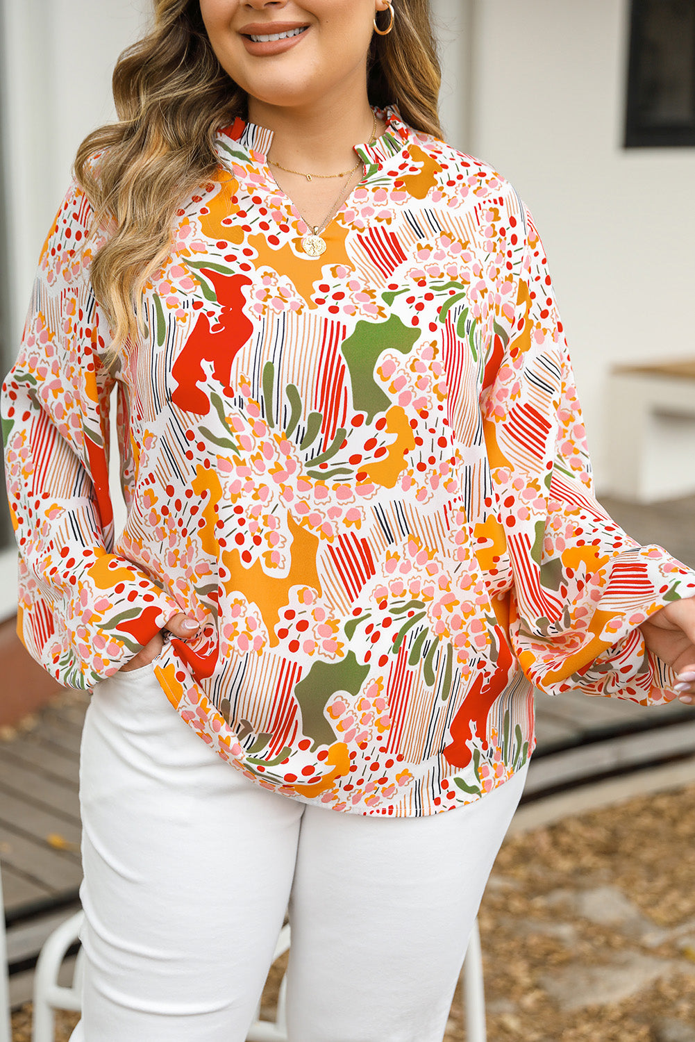 Multicolour Plus Size Mix Floral Puff Sleeve Ruffled Dress