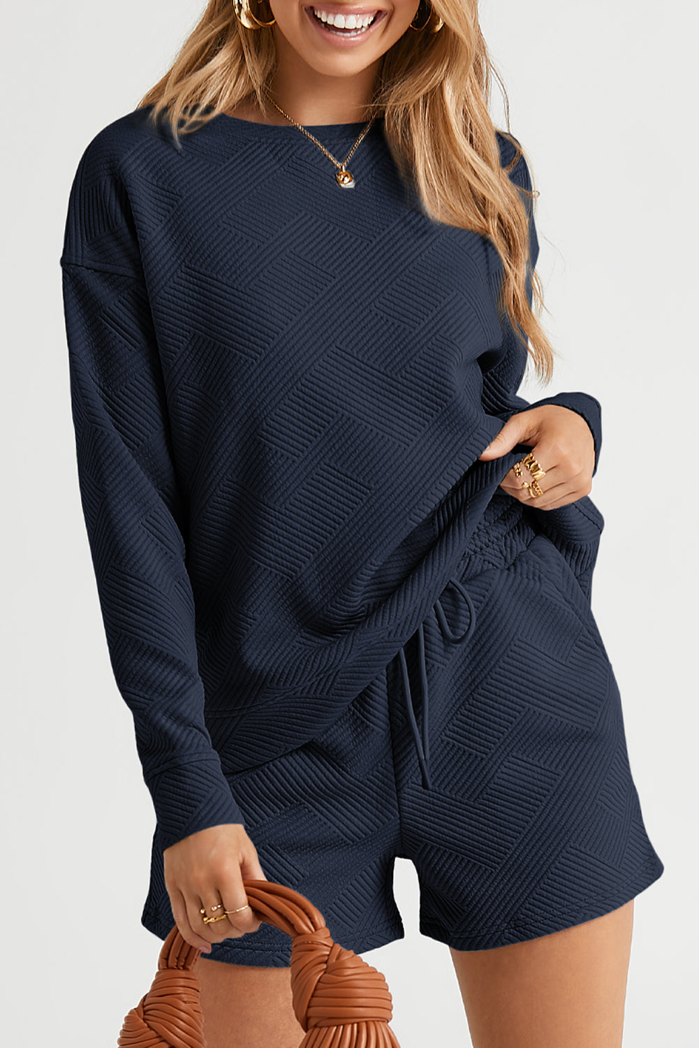 Black Ultra Loose Textured 2pcs Slouchy Outfit
