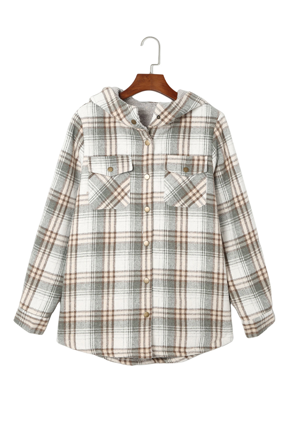 Orange Plaid Pattern Sherpa Lined Hooded Shacket