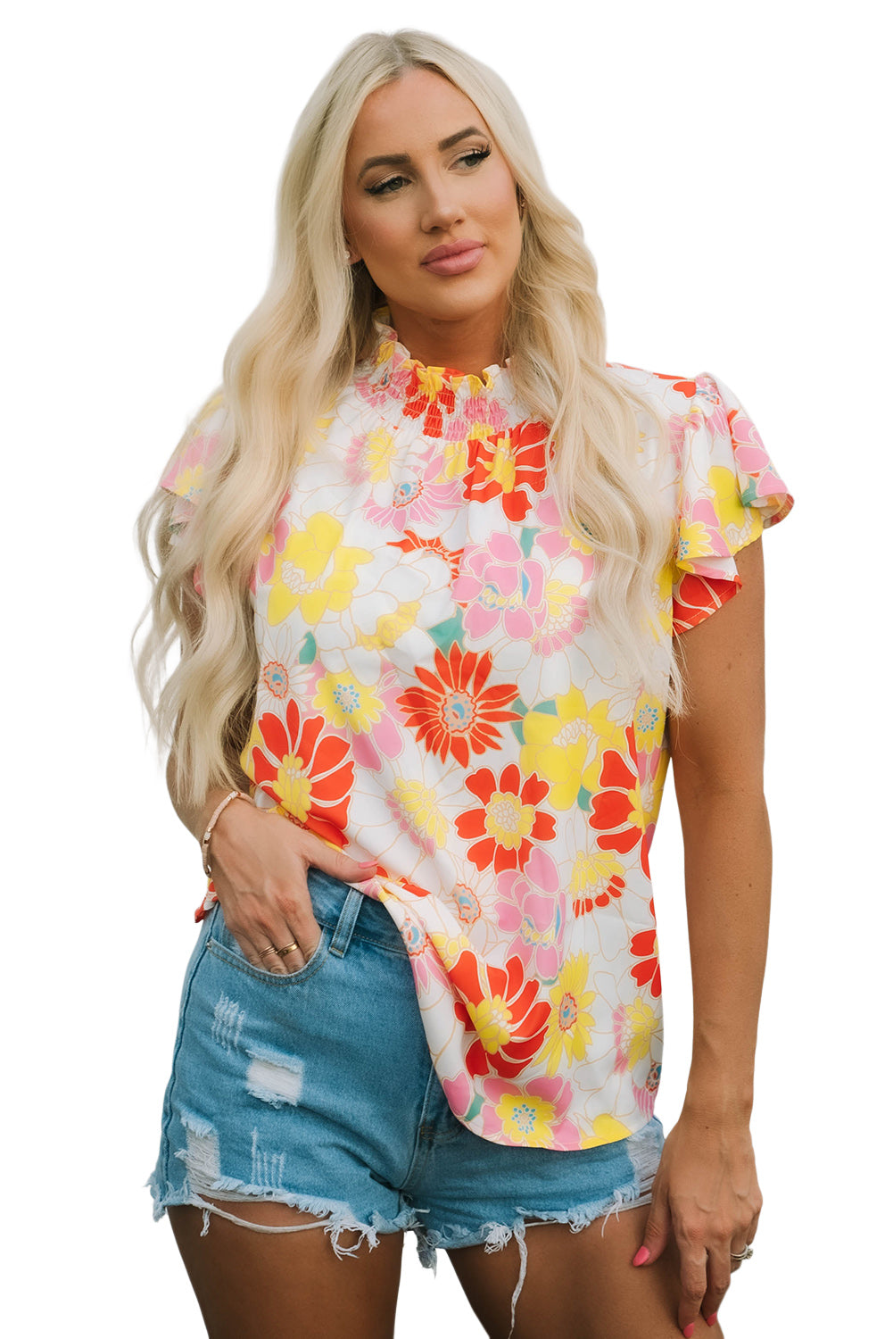 Multicolor Plus Size Floral Button Keyhole Back Ruffle Romper