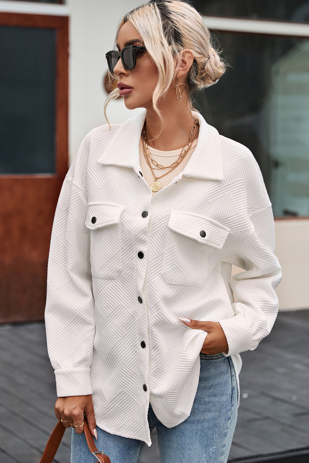 Khaki Solid Textured Flap Pocket Buttoned Shacket