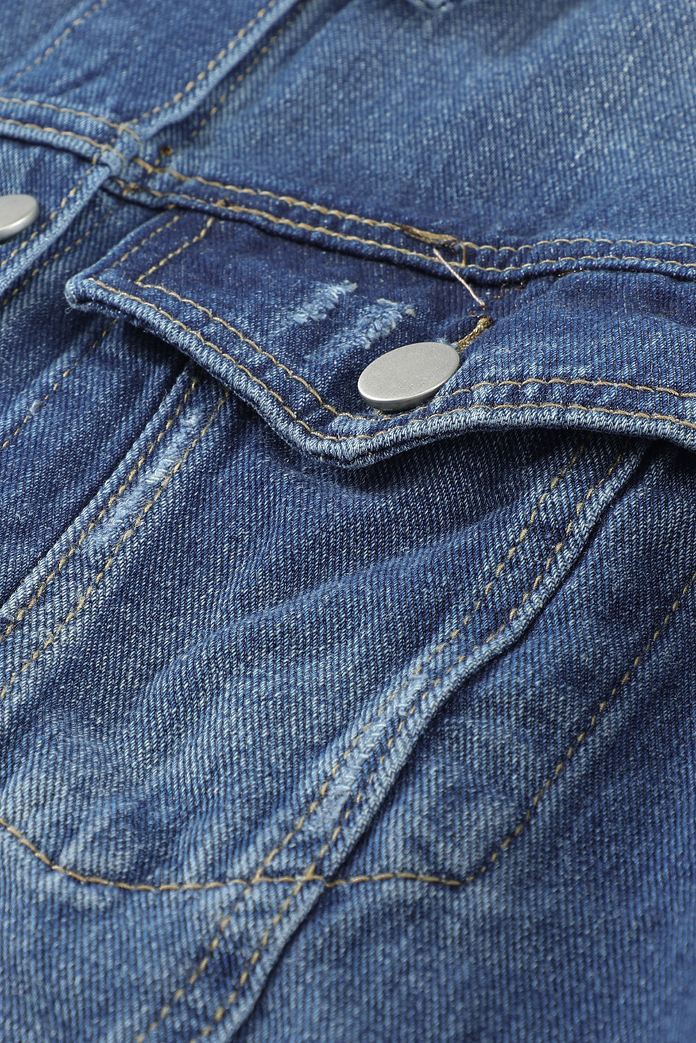 Dark Blue Plus Size Distressed Flap Pocket Denim Jacket
