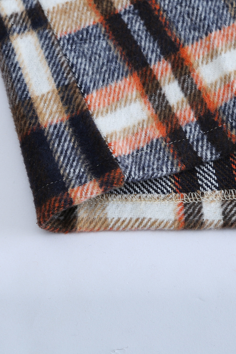 Navy Blue Plus Size Plaid Flap Pocket Shacket