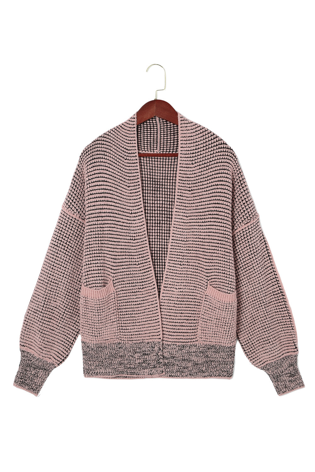 Gray Plaid Knitted Long Open Front Cardigan