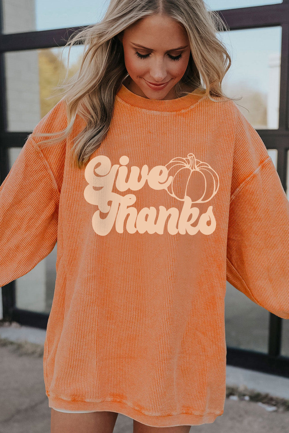 Strawberry Pink IN MY MERRY ERA Loose Fit Corded Sweatshirt