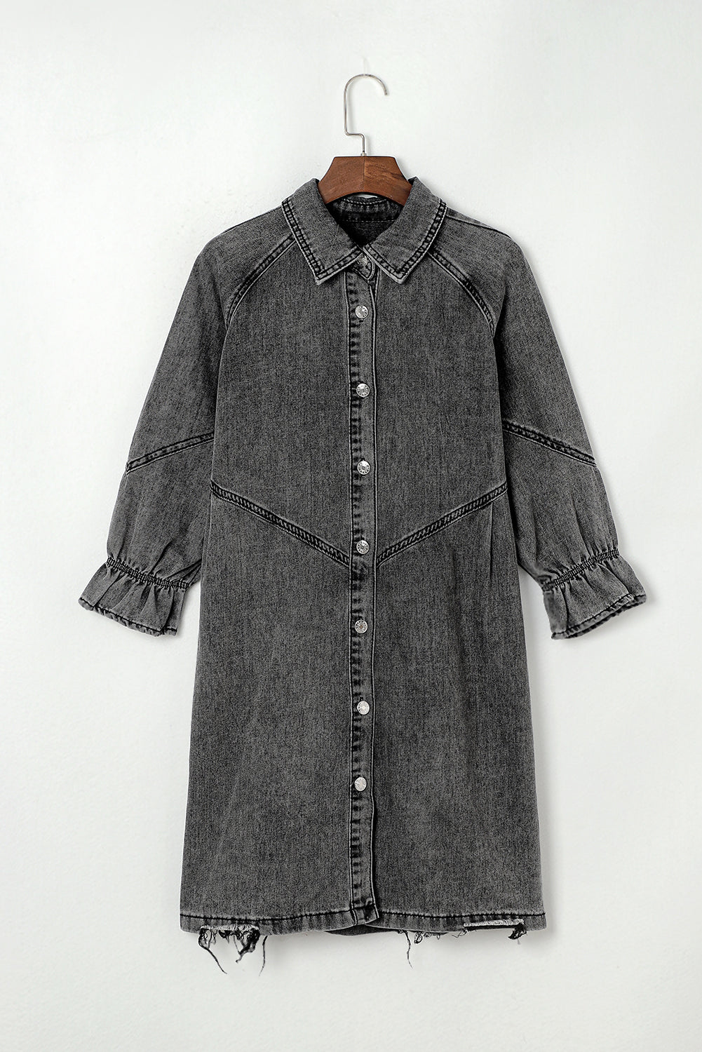 Gray Sequin Nutcracker Graphic Long Sleeve Shirt Denim Dress