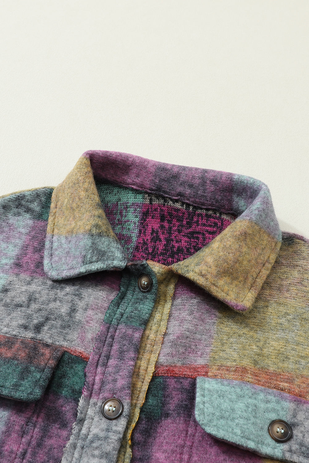 Multicolor Brushed Plaid Buttoned Pullover Oversized Hoodie