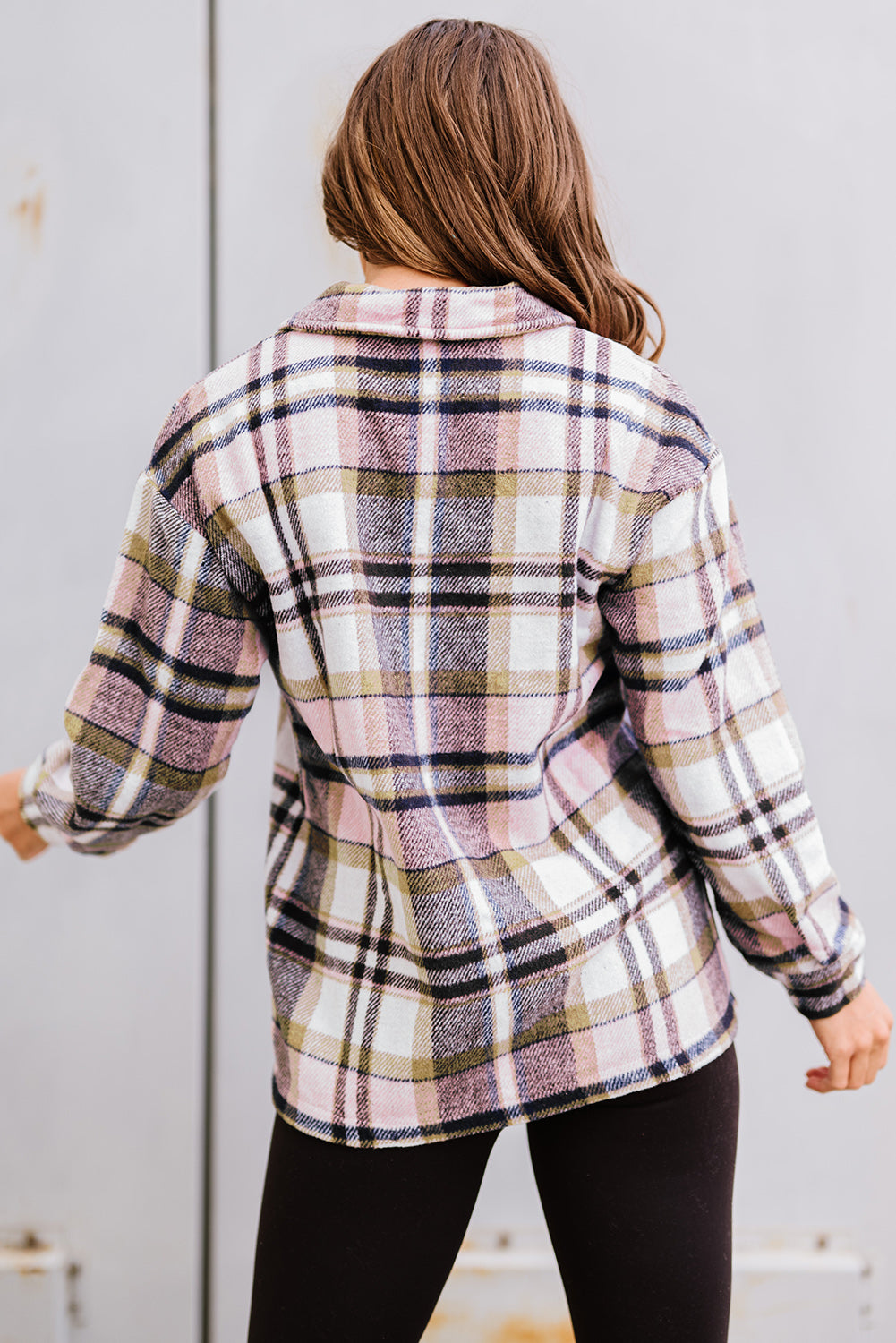 Navy Blue Plus Size Plaid Flap Pocket Shacket