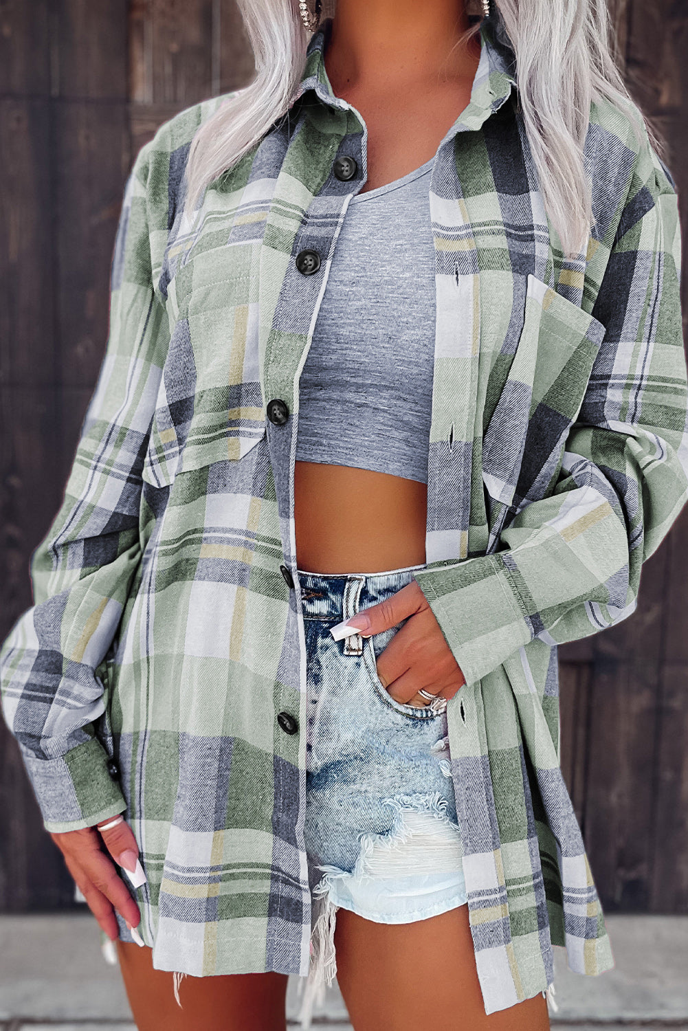 Yellow Plaid Button Up Patch Pocket Shirt