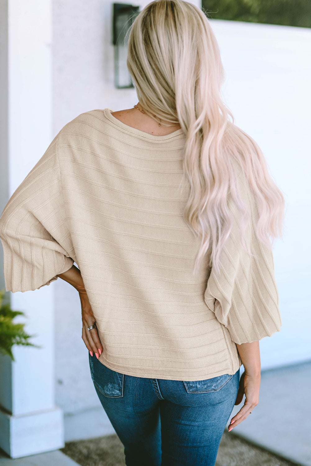 Black Exposed Seam Ribbed Knit Dolman Top