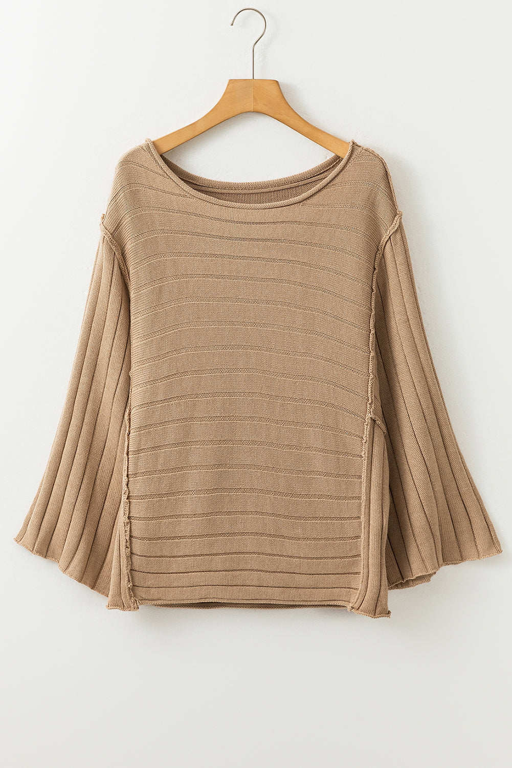 Black Exposed Seam Ribbed Knit Dolman Top