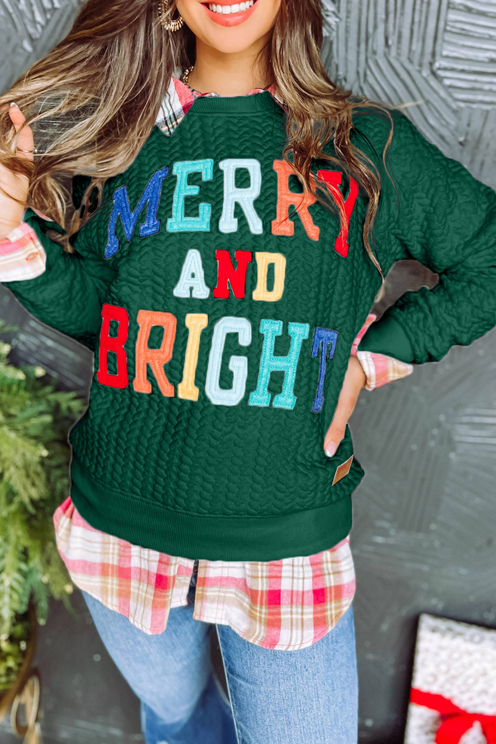 Black Merry And Bright Cable Knit Pullover Sweatshirt