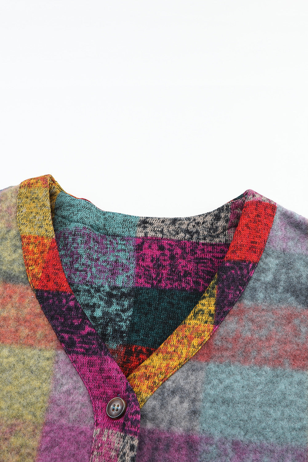 Multicolor Brushed Plaid Buttoned Pullover Oversized Hoodie