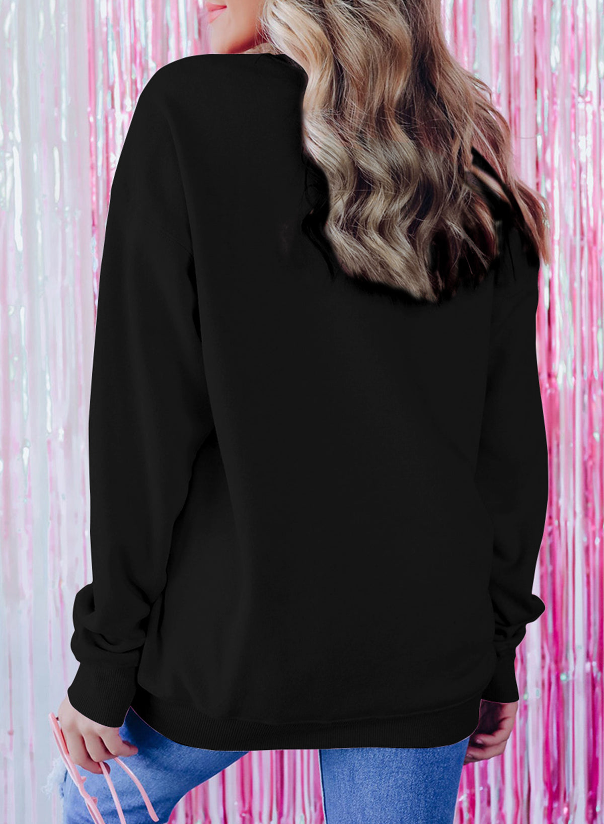 Black Holly Jolly Round Neck Casual Sweater