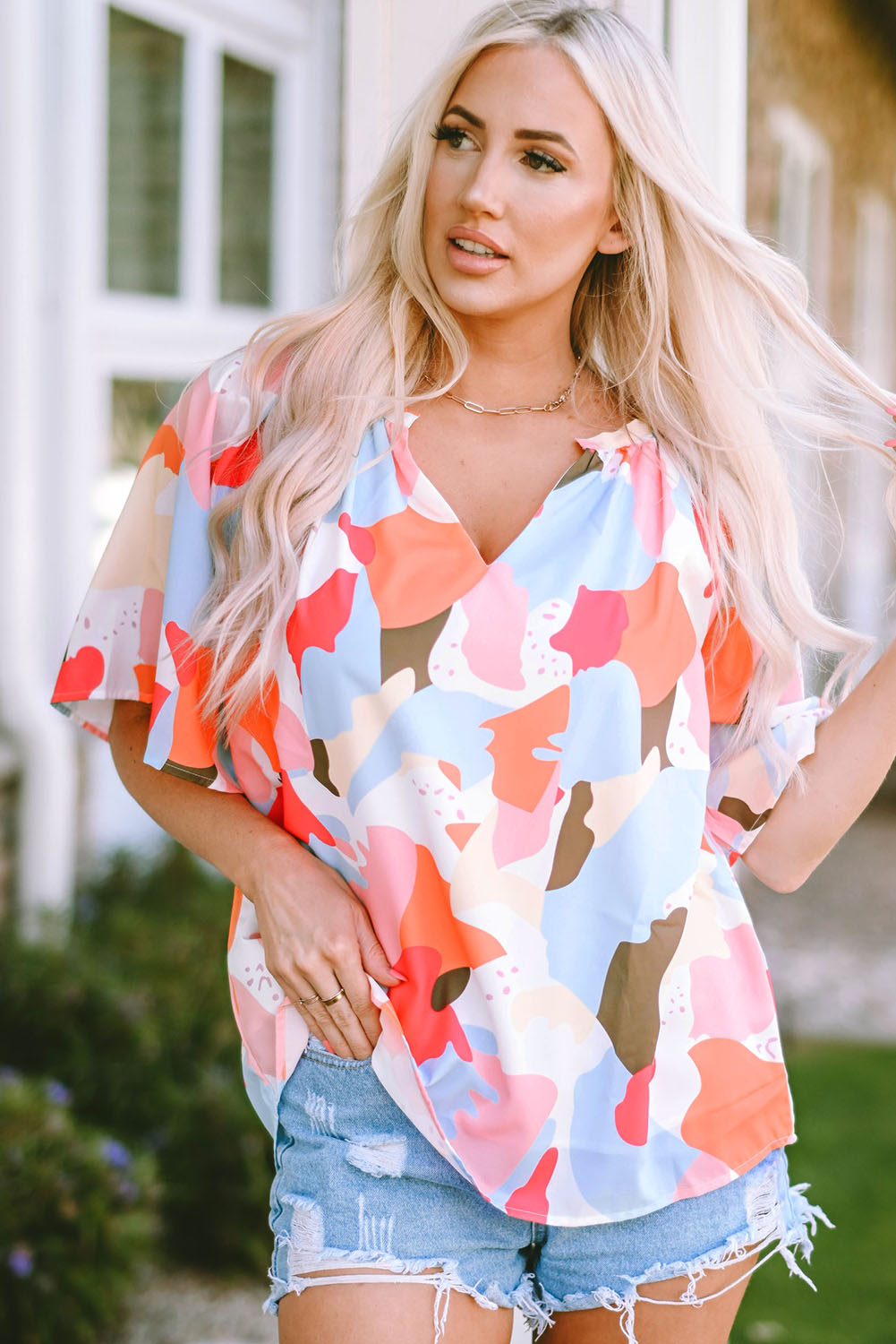 Multicolor Color Palette Print Flowy Wide Leg Pants
