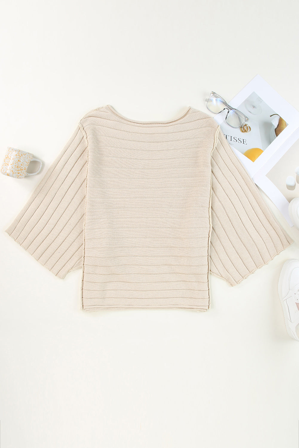 Black Exposed Seam Ribbed Knit Dolman Top
