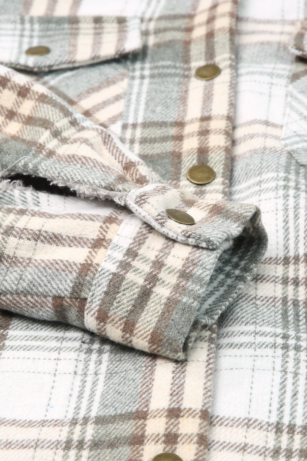 Orange Plaid Pattern Sherpa Lined Hooded Shacket