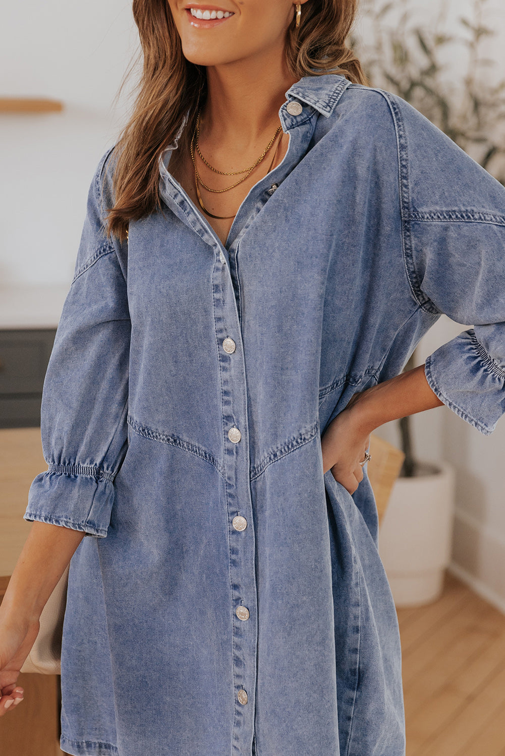 Gray Sequin Nutcracker Graphic Long Sleeve Shirt Denim Dress