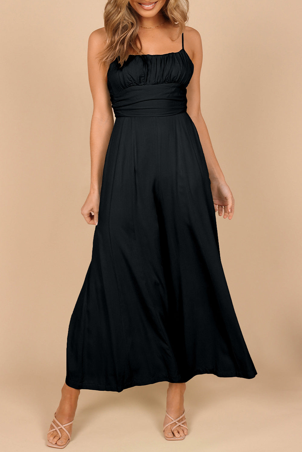 Orange Spaghetti Straps Backless Knot Wide-Leg Jumpsuit
