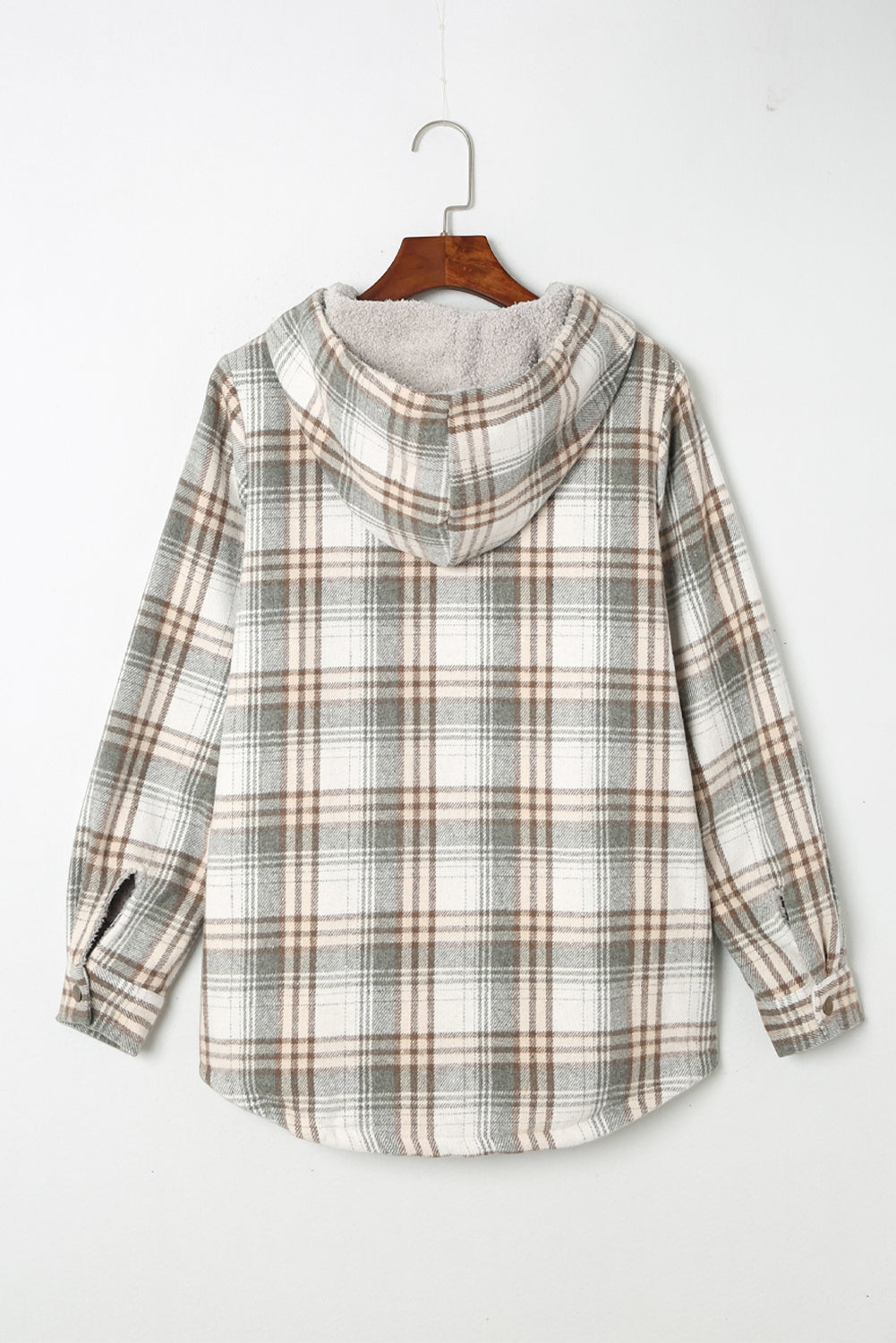 Orange Plaid Pattern Sherpa Lined Hooded Shacket