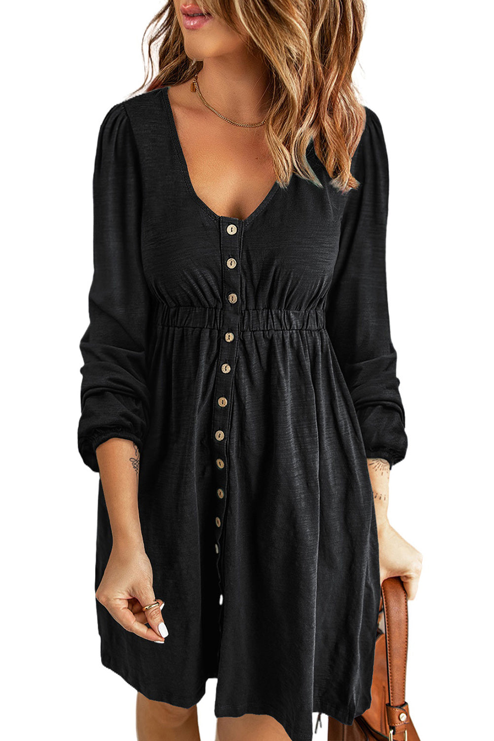 Fiery Red Button Up High Waist Long Sleeve Dress