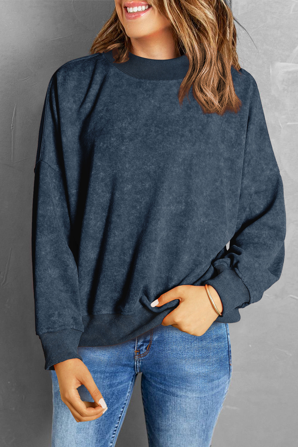 Green Drop Shoulder Crew Neck Pullover Sweatshirt