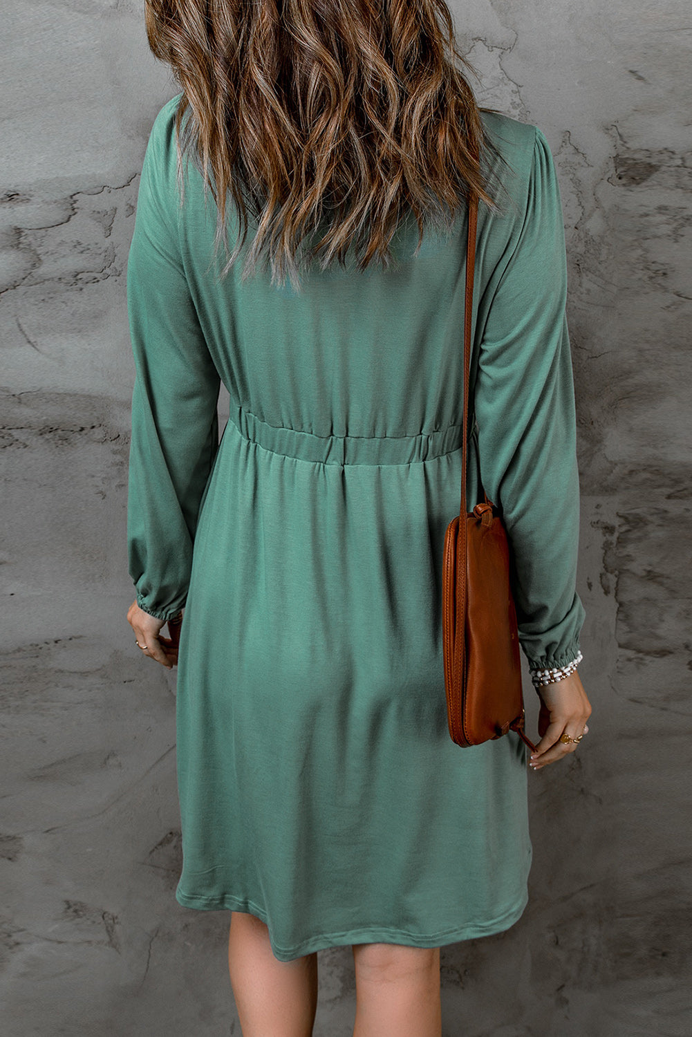Fiery Red Button Up High Waist Long Sleeve Dress