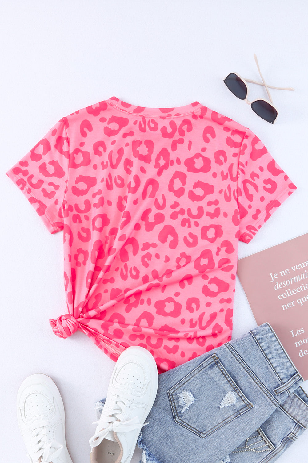 Pink Leopard Print Ankle-length High Waist Skinny Pants