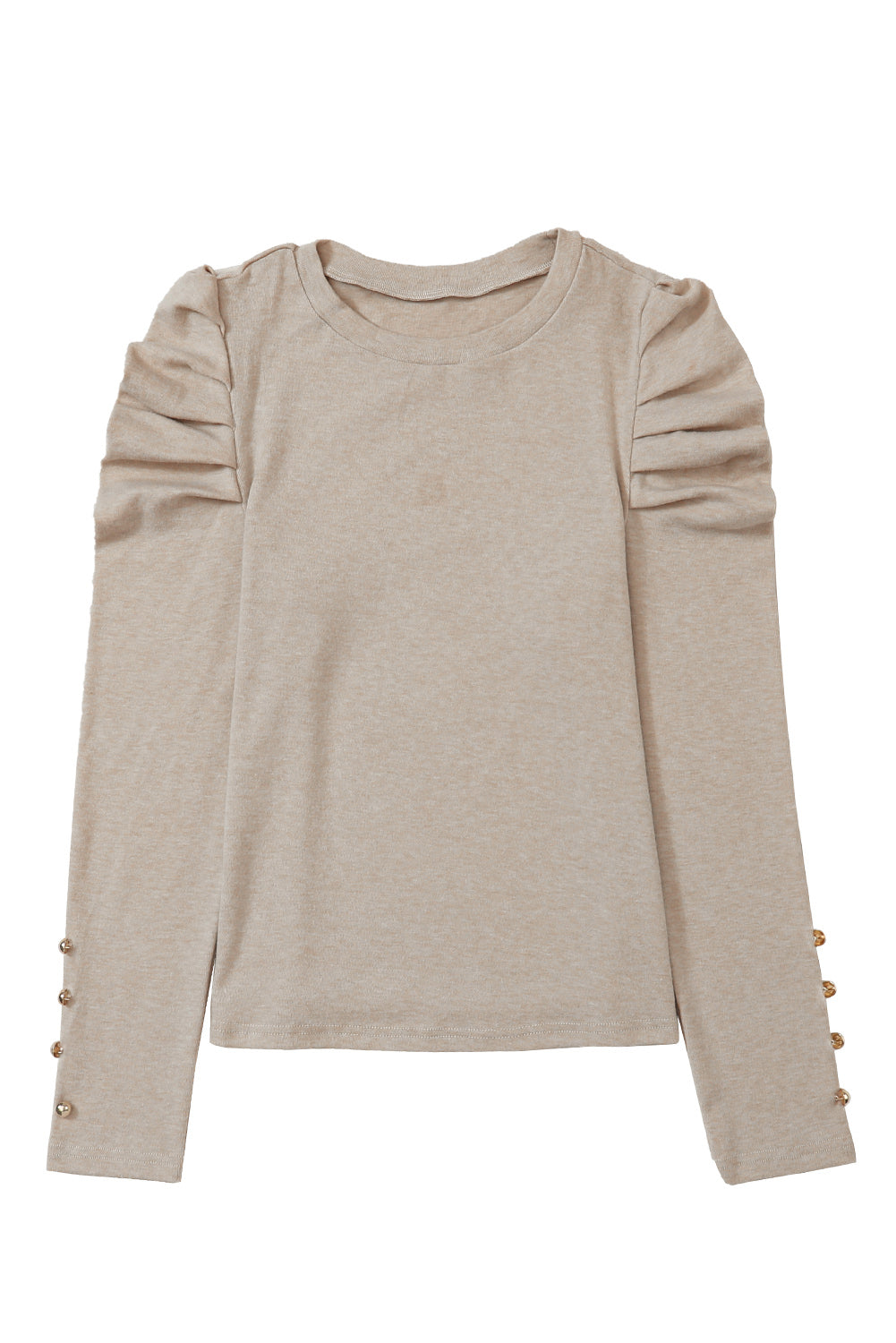 Gray Buttoned Puff Long Sleeve Sheath Top