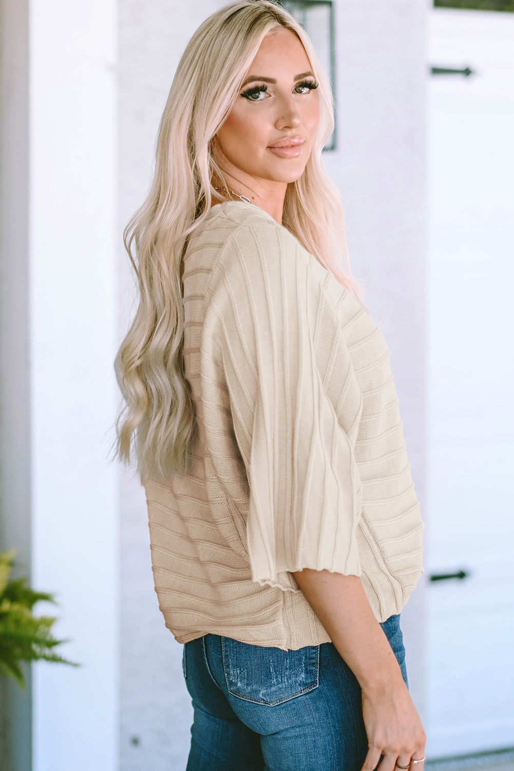 Black Exposed Seam Ribbed Knit Dolman Top