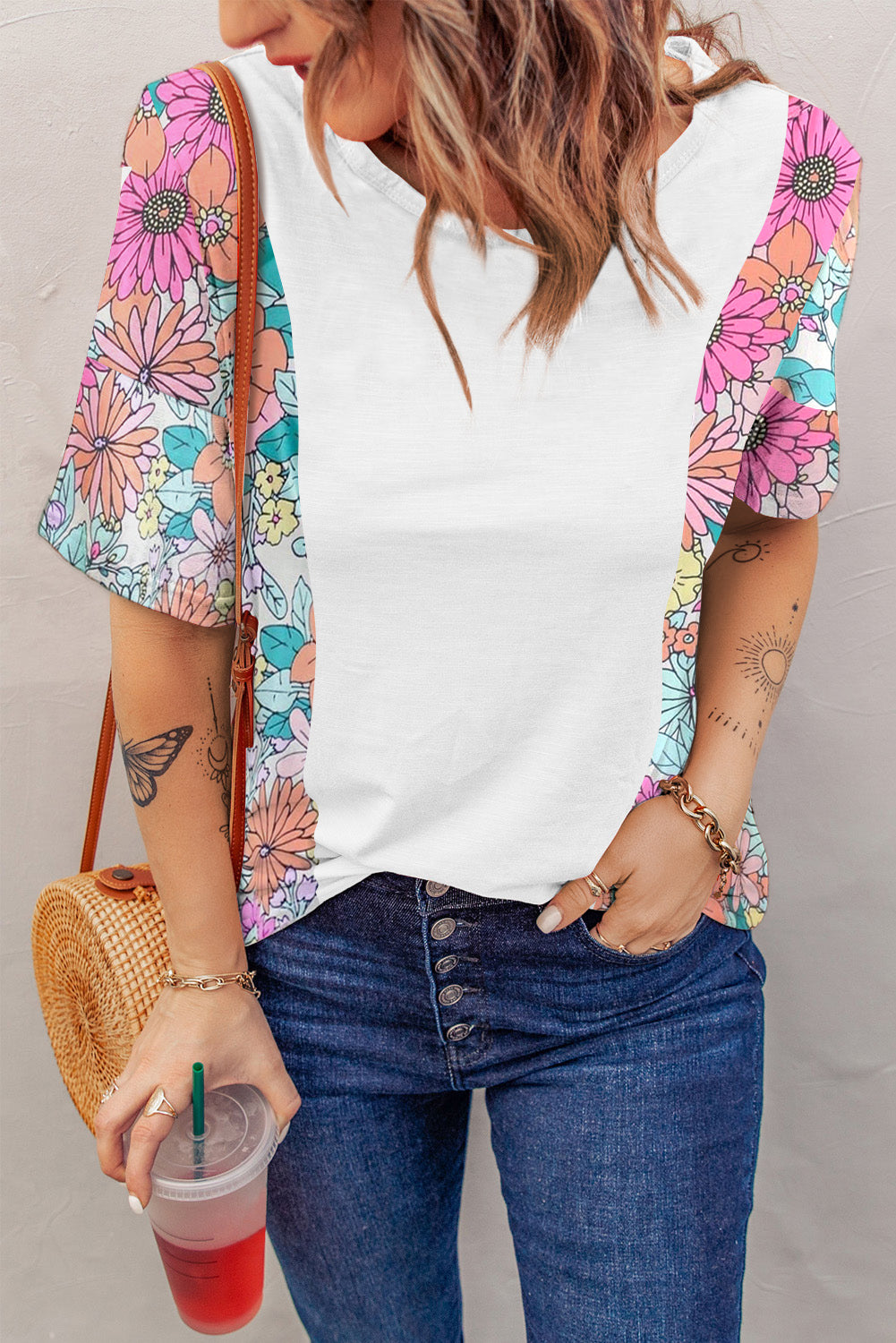 Multicolor Flower Print Pocketed Drawstring Waist Wide Leg Pants
