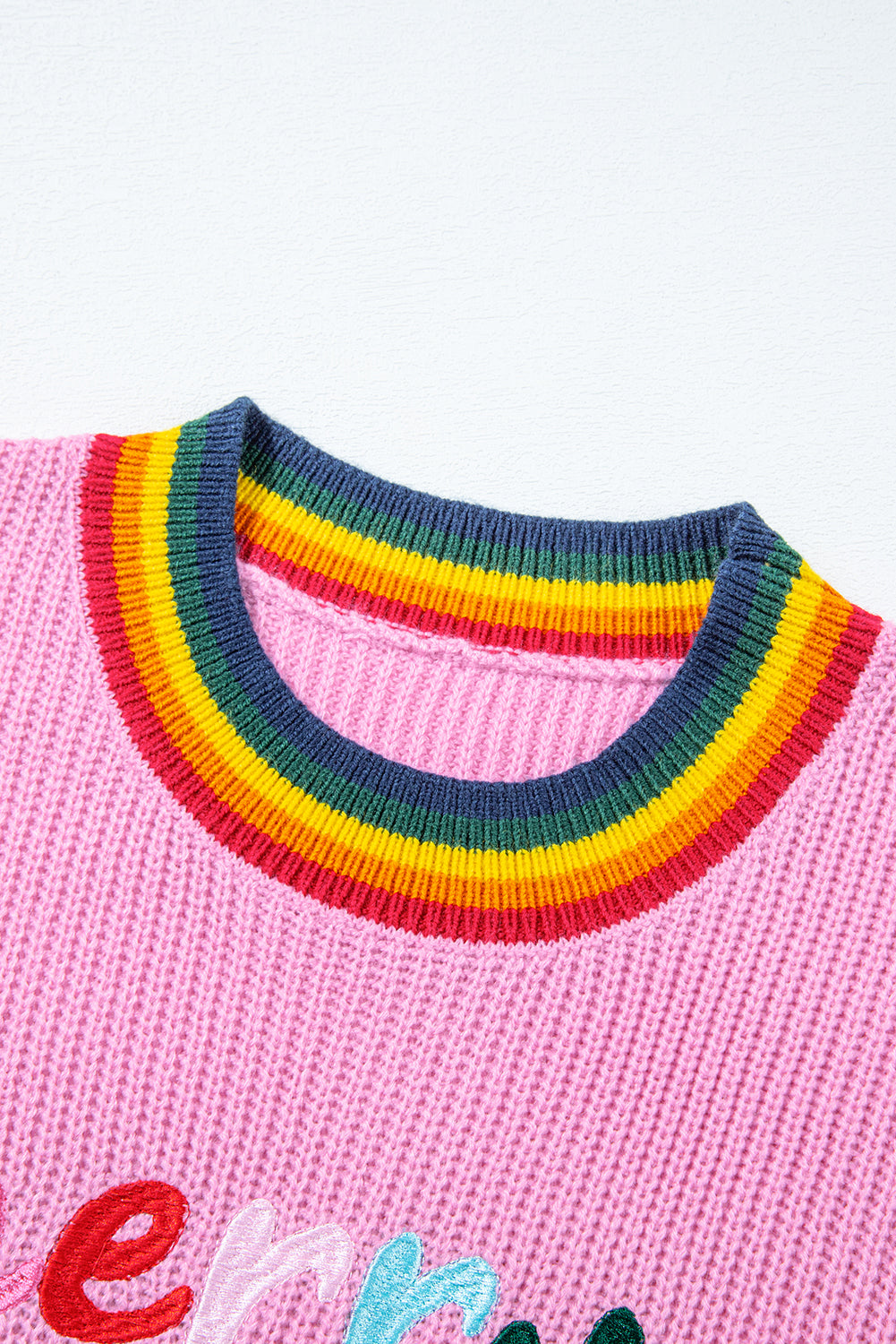 White Merry & Bright Colorful Stripes Trim Sweater
