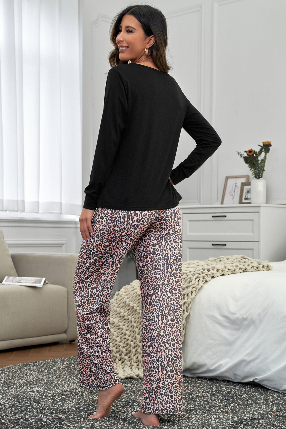 Leopard Christmas Santa Claus Leopard Print Two Piece Lounge Set