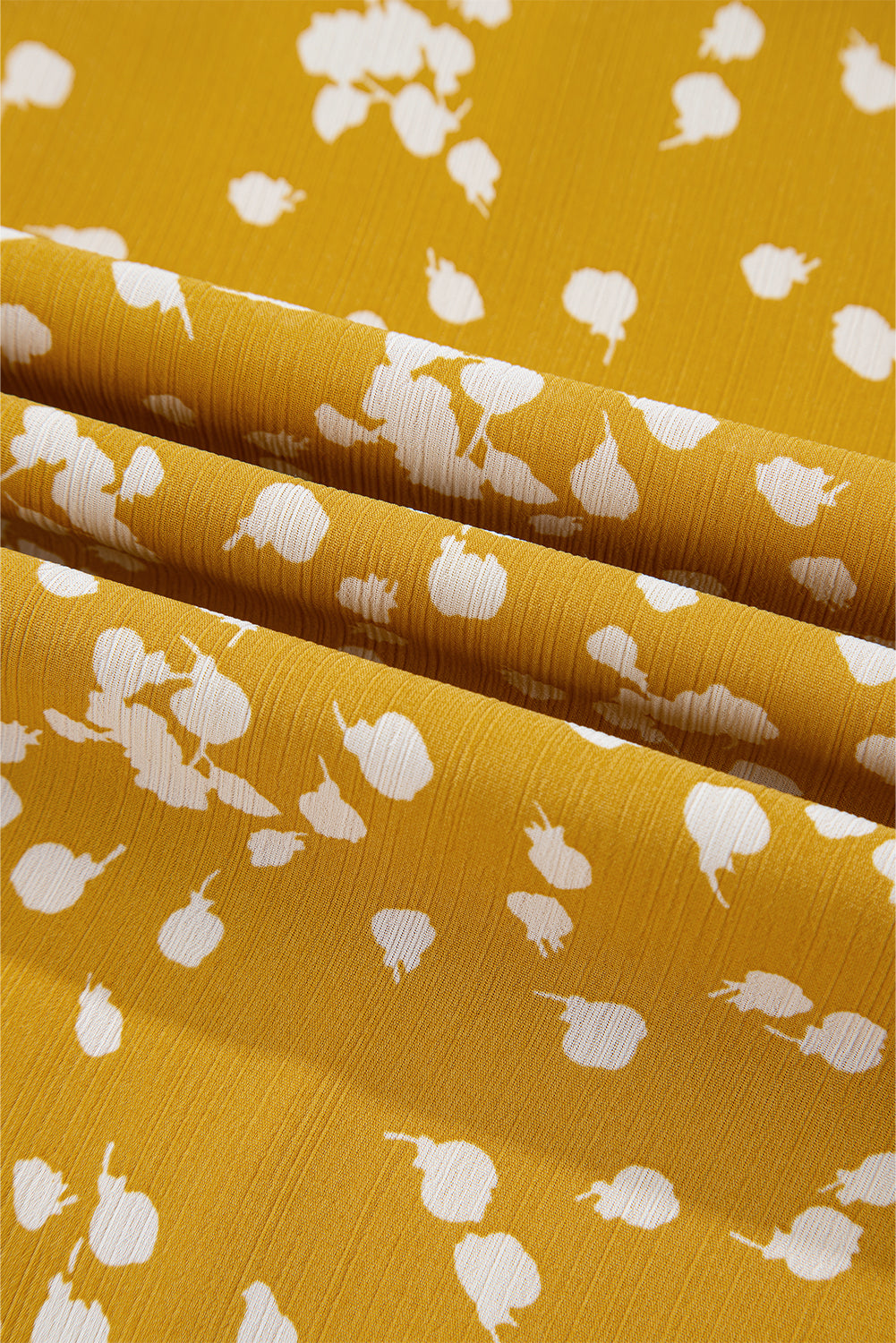Yellow Split Neck Fall Printed Crinkled Blouse