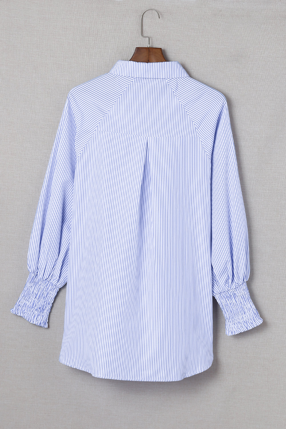 Pink Smocked Cuffed Striped Boyfriend Shirt with Pocket