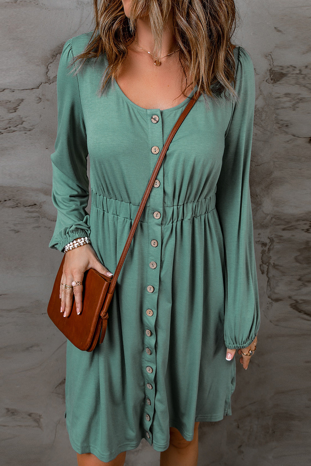 Fiery Red Button Up High Waist Long Sleeve Dress