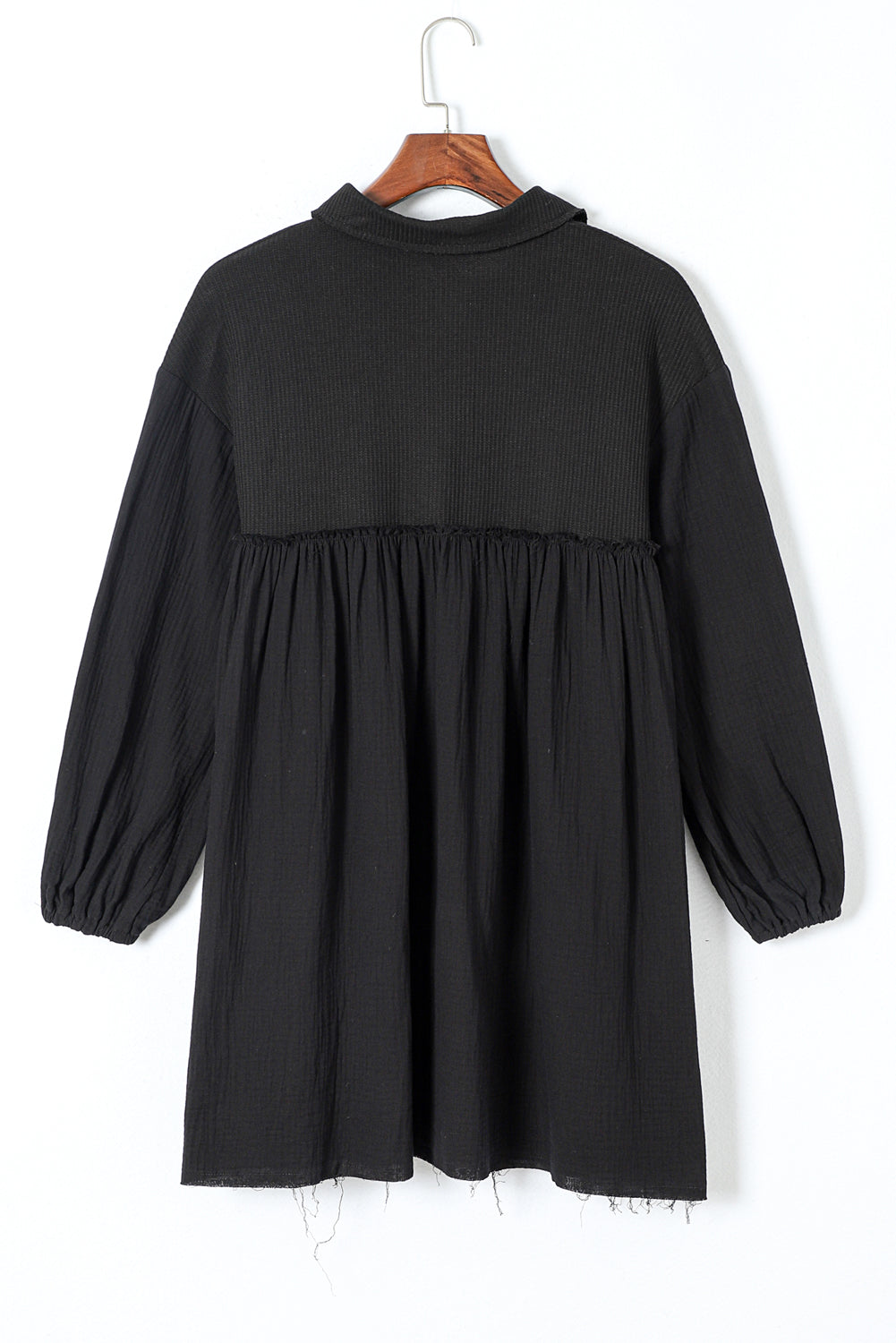Green Patchwork Crinkle Puff Sleeve Shirt Dress