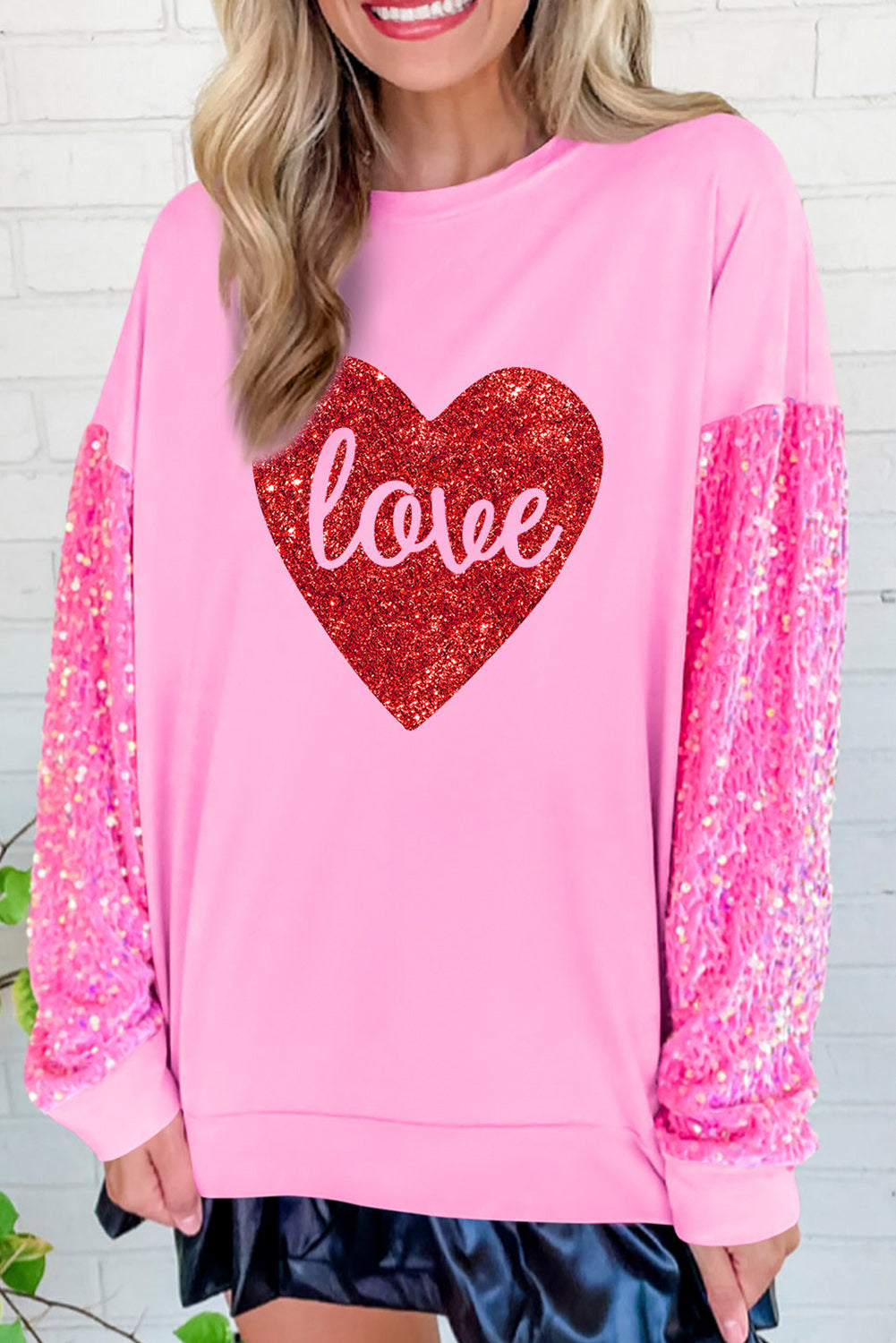 Pink Plus Size Sequin Sleeves Nutcracker Graphic Sweatshirt