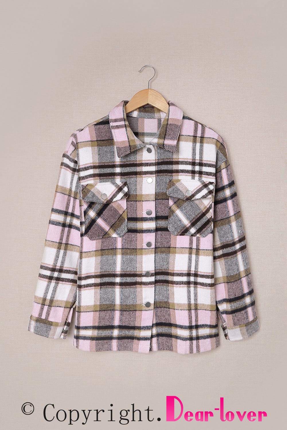Navy Blue Plus Size Plaid Flap Pocket Shacket