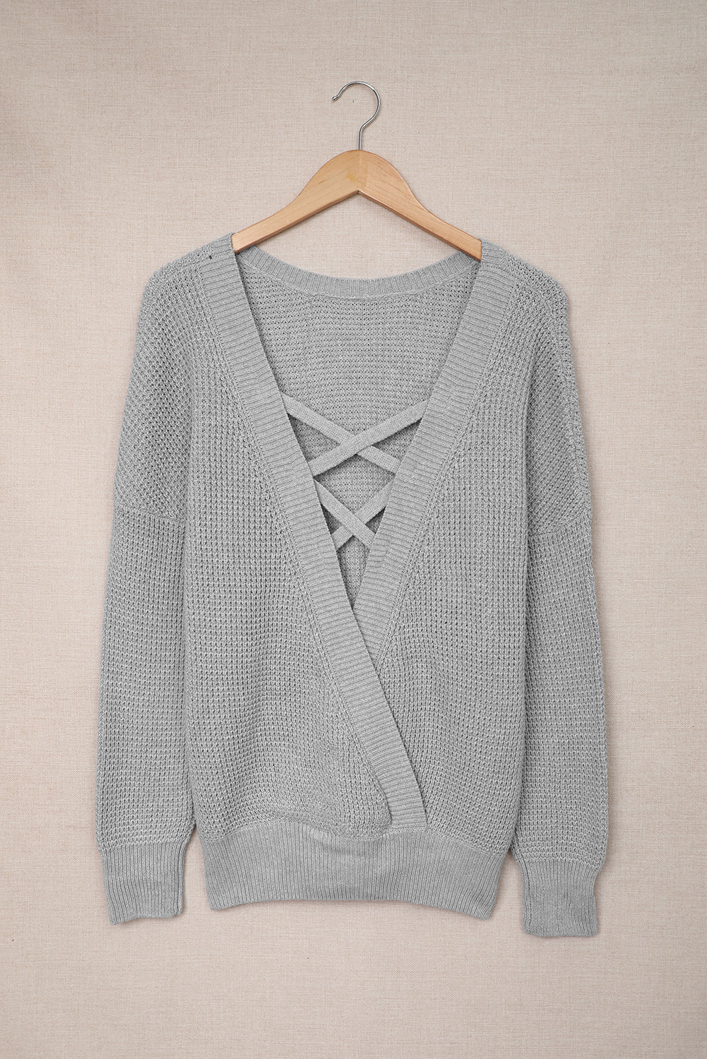 Fiery Red Cross Back Hollow-out Sweater