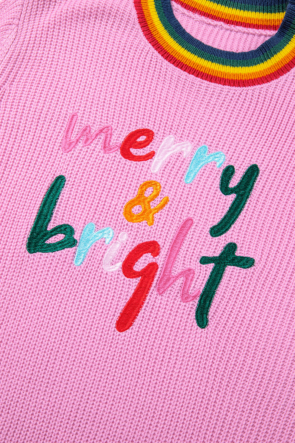 White Merry & Bright Colorful Stripes Trim Sweater