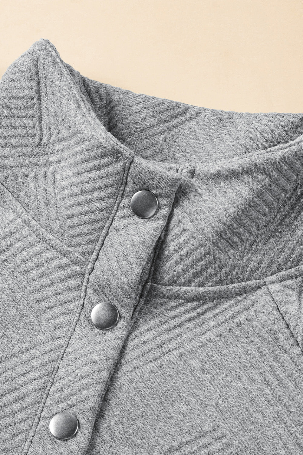Light Grey Textured Knit Buttoned Kangaroo Pocket Sweatshirt