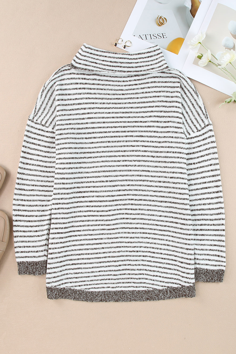 Black Striped Turtleneck Loose Sweater