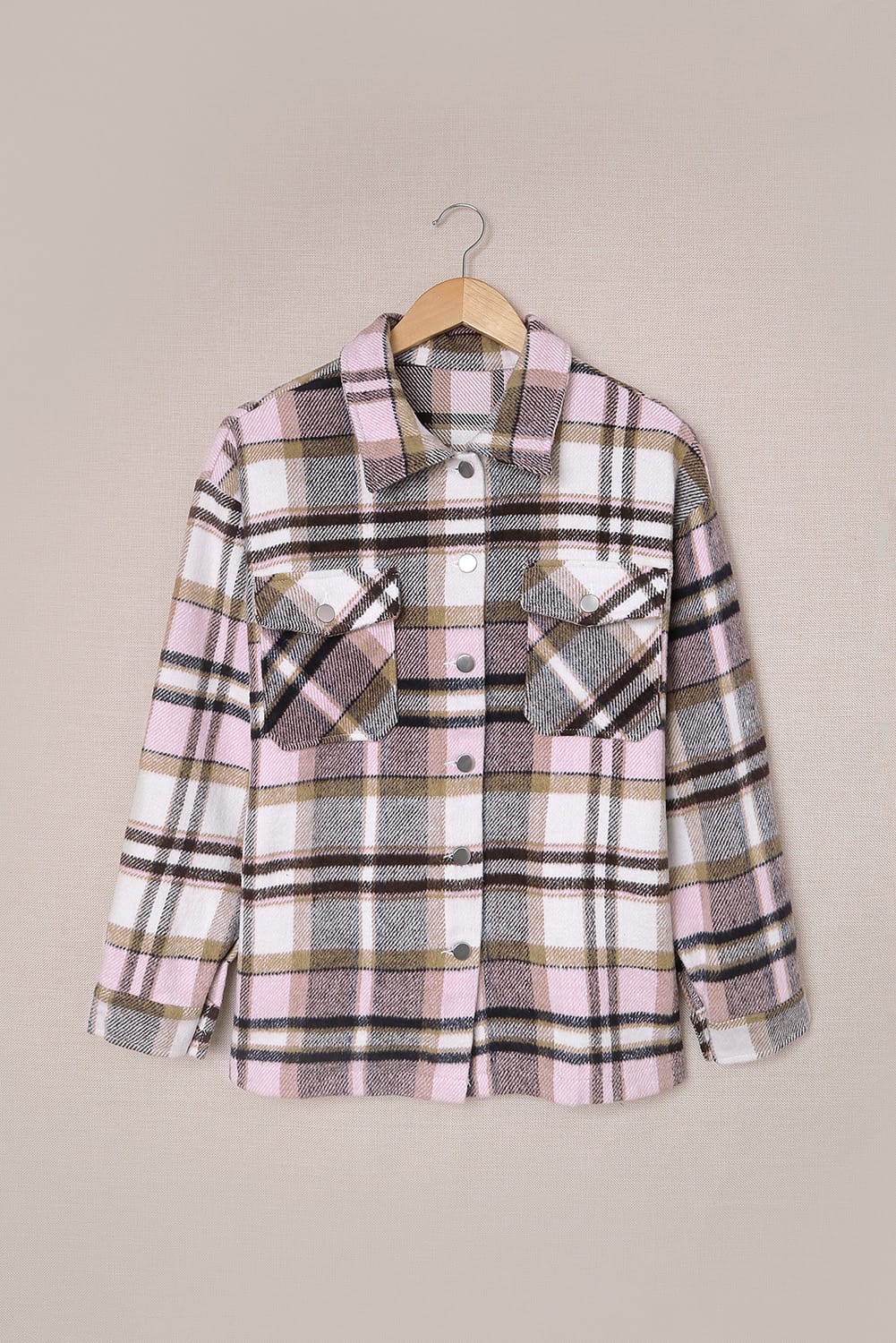 Navy Blue Plus Size Plaid Flap Pocket Shacket