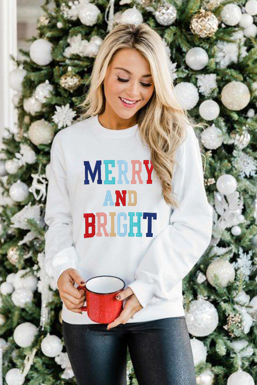 Pink MERRY Alphabet Print Loose Fit Christmas Sweatshirt