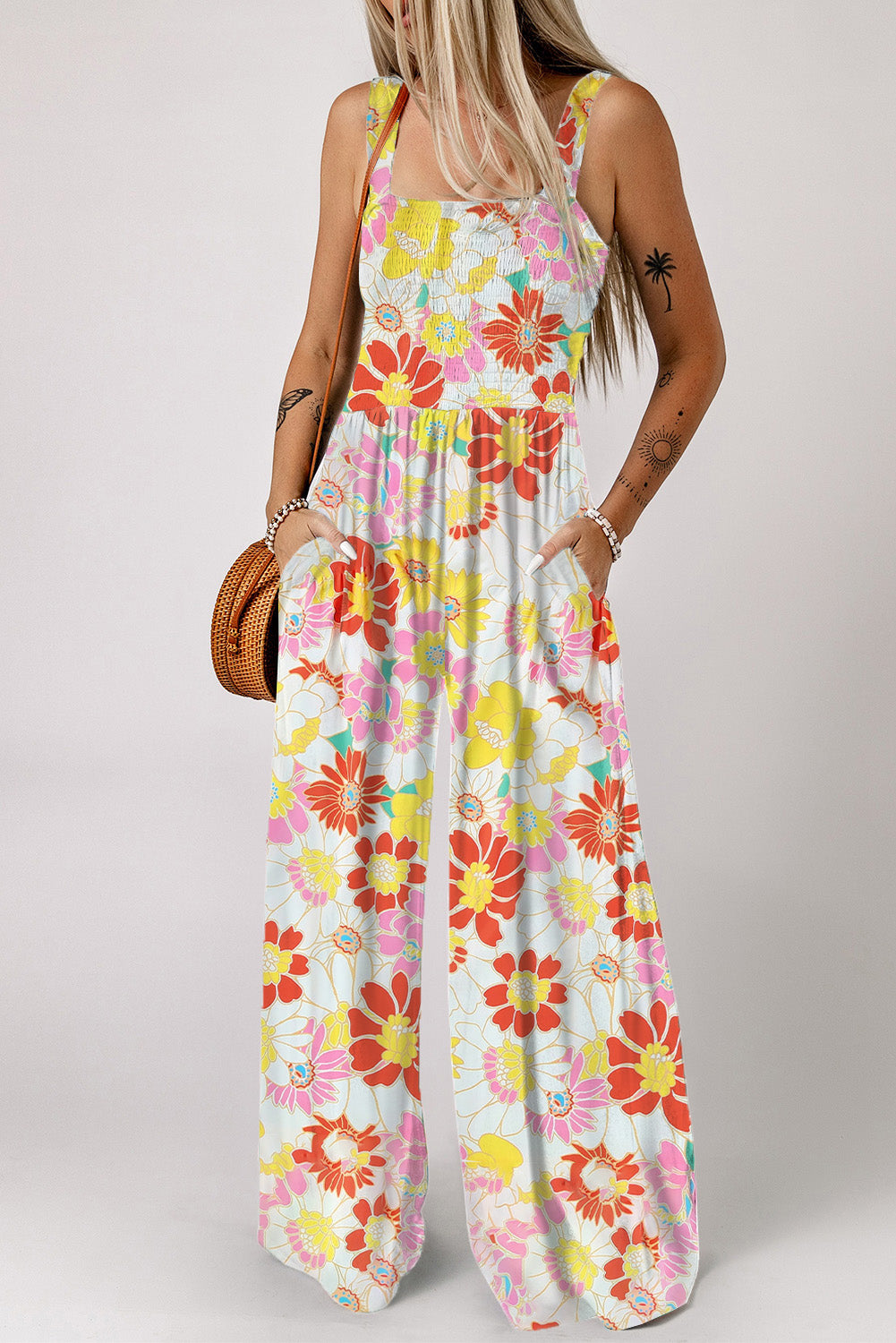 Multicolor Plus Size Floral Button Keyhole Back Ruffle Romper