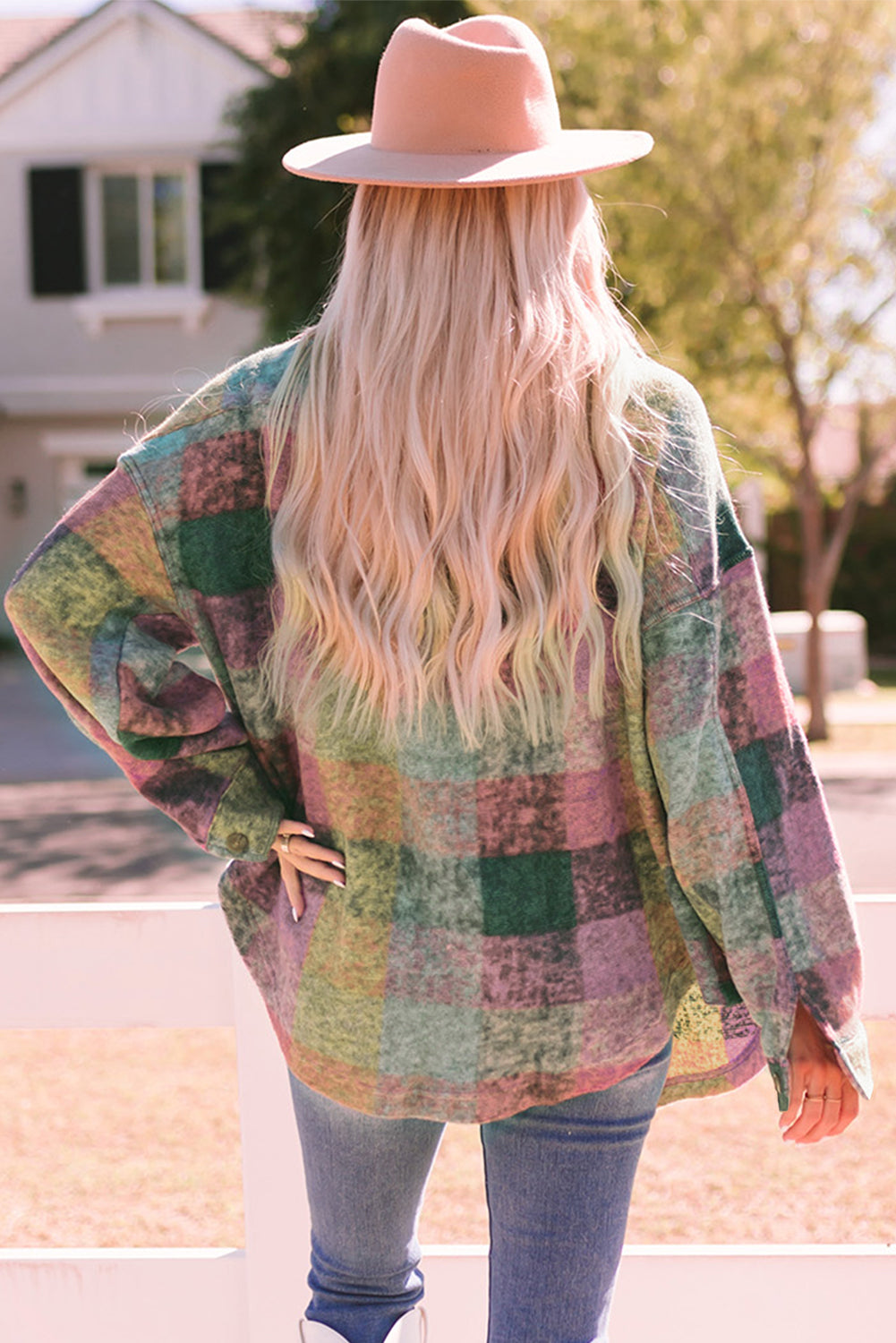 Multicolor Brushed Plaid Buttoned Pullover Oversized Hoodie