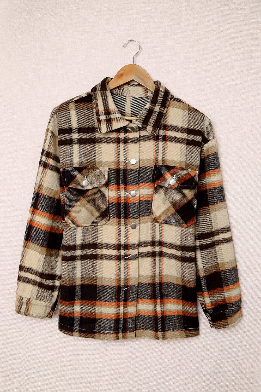 Navy Blue Plus Size Plaid Flap Pocket Shacket