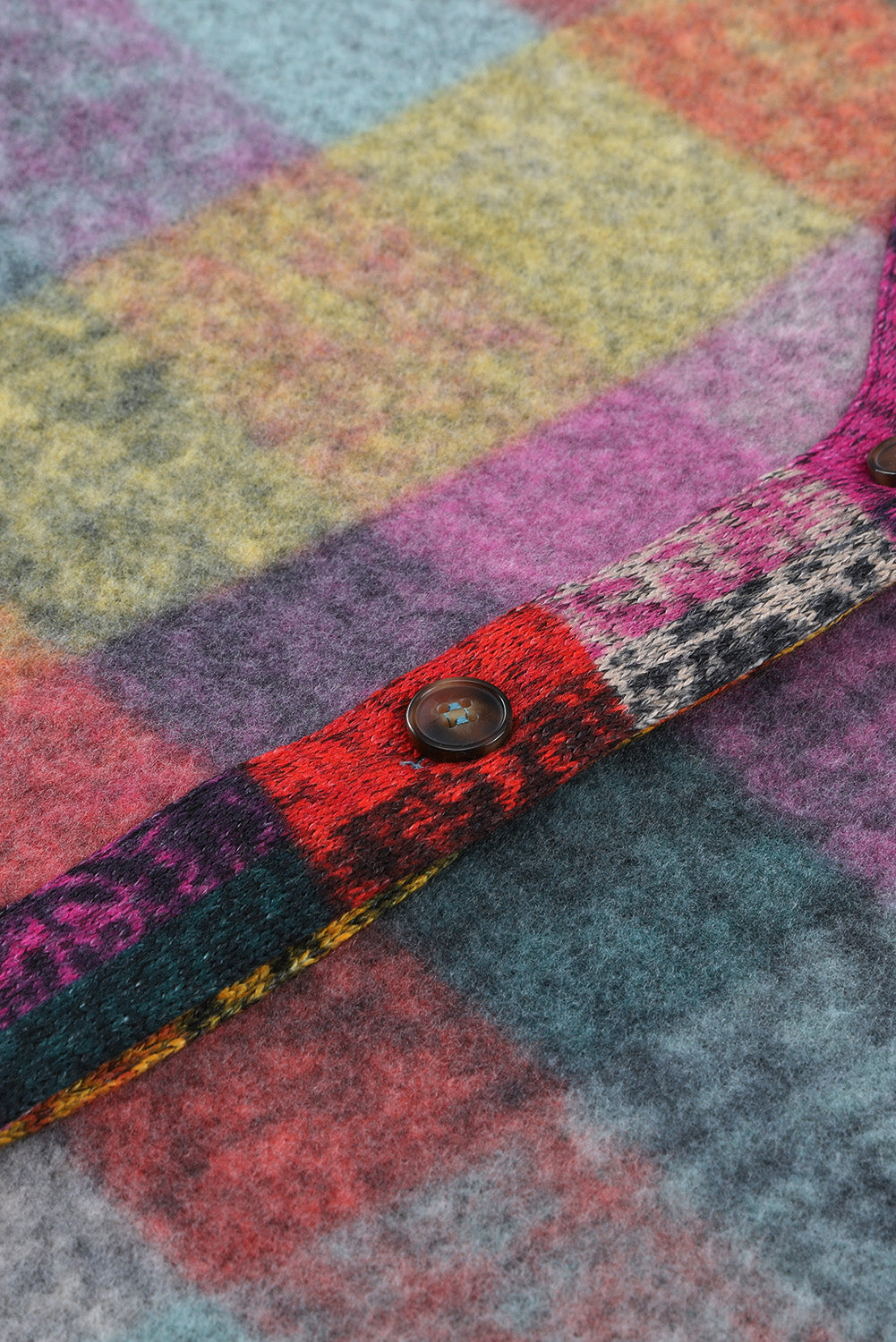 Multicolor Brushed Plaid Buttoned Pullover Oversized Hoodie