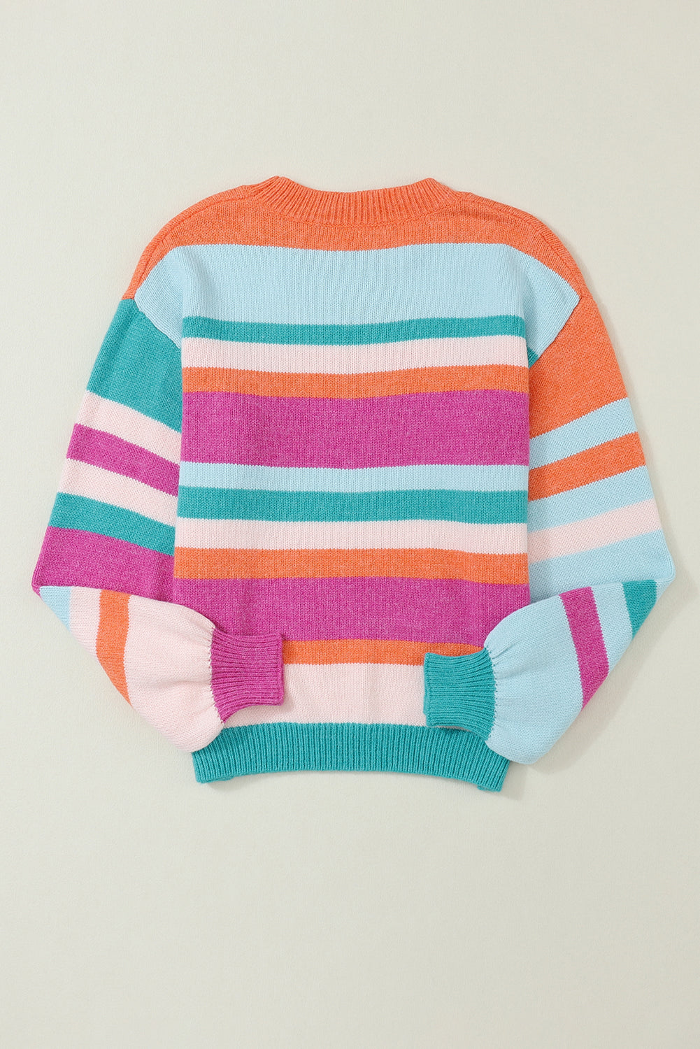 Multicolour Striped Knit Drop Shoulder Puff Sleeve Sweater